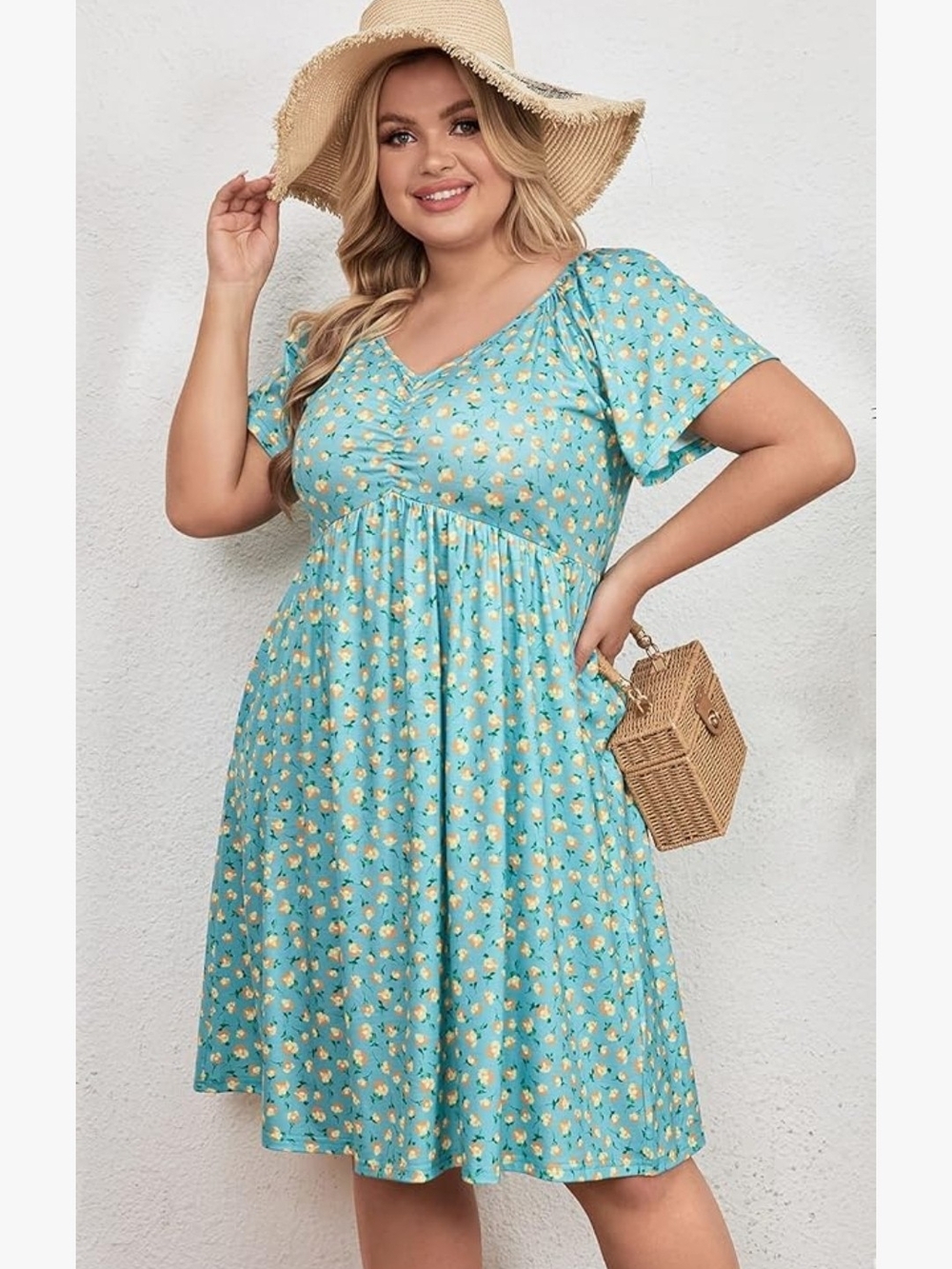 Nwt BEDOAR sz 20 Women's Plus Size V Neck Midi Dresses Casual Pleated Flowy Swin - Picture 3 of 3